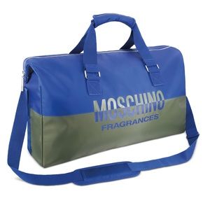Moschino Blue Silver duffle shoulder bag overnight gym weekender travel carry-on